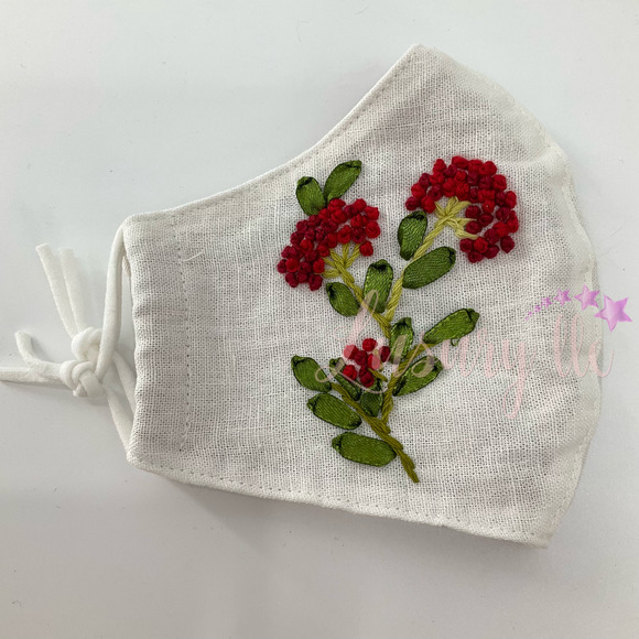 Red Bourvadia Embroidery Silk Mask, Wedding Gift, Washable Reusable 3 Layers - Picture 2 of 8